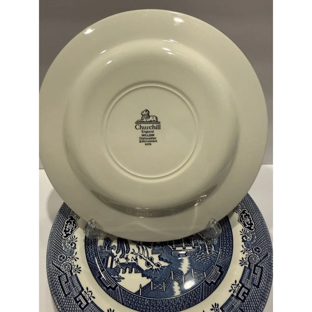 Set of 7 Churchill Blue Willow Dinner Plates 10" England Ironstone - Picture 4 of 10